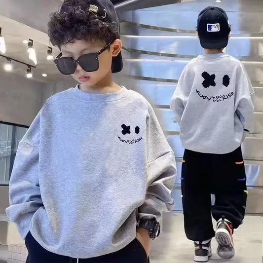 Moletom masculino infantil de algodão, estampado, manga longo.