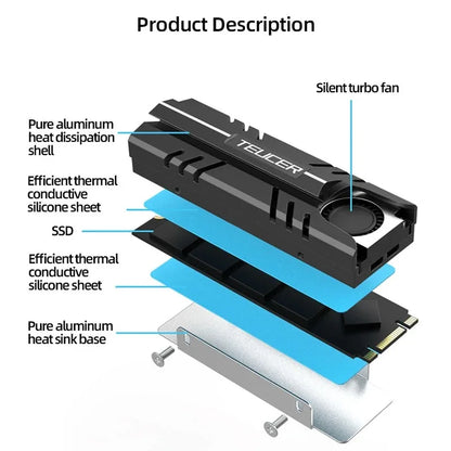 Radiador Teucer 2280 SSD M.2 NVMe, resfriamento eficiente com pad térmico de silicone