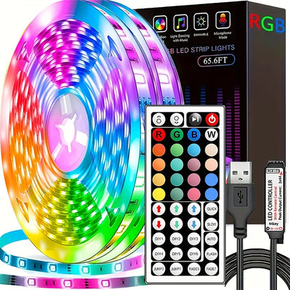 Fita de LED RGB 10m ou 20m com controle remoto para quarto, parede, festas e TV