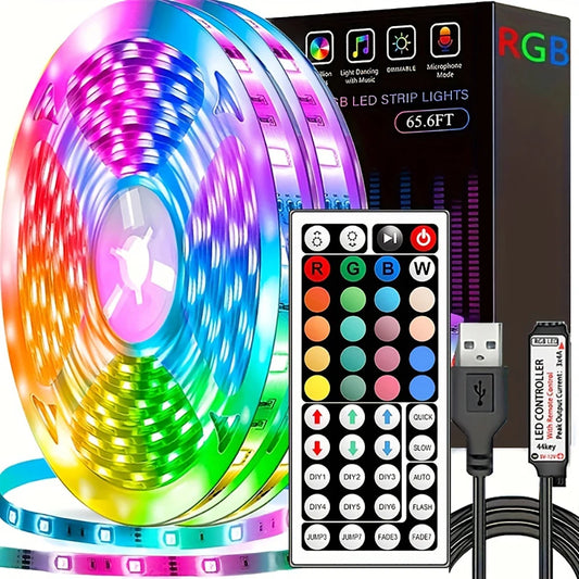Fita de LED RGB 10m ou 20m com controle remoto para quarto, parede, festas e TV