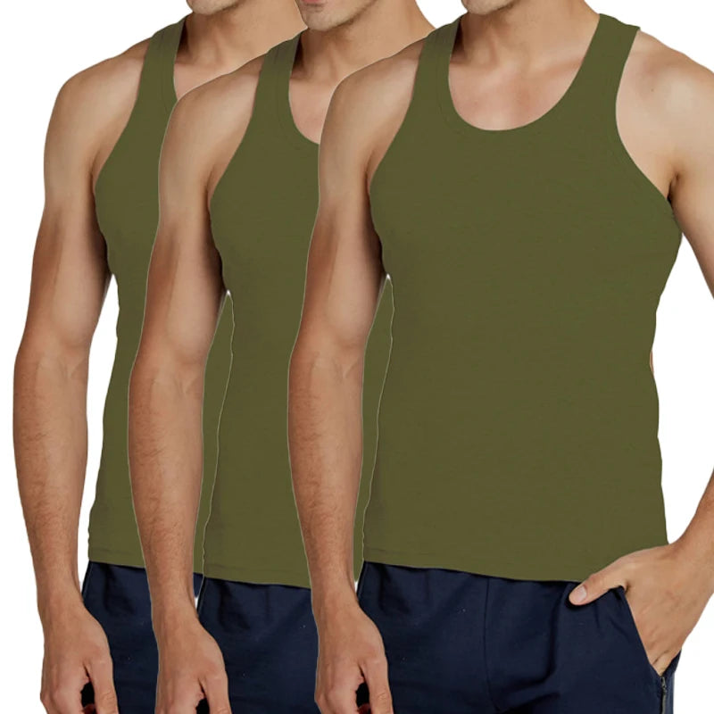 Kit 3 Regatas Masculinas 100% Algodão para Academia