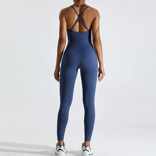 Macacão de ioga feminino – sem costas e com efeito push up.