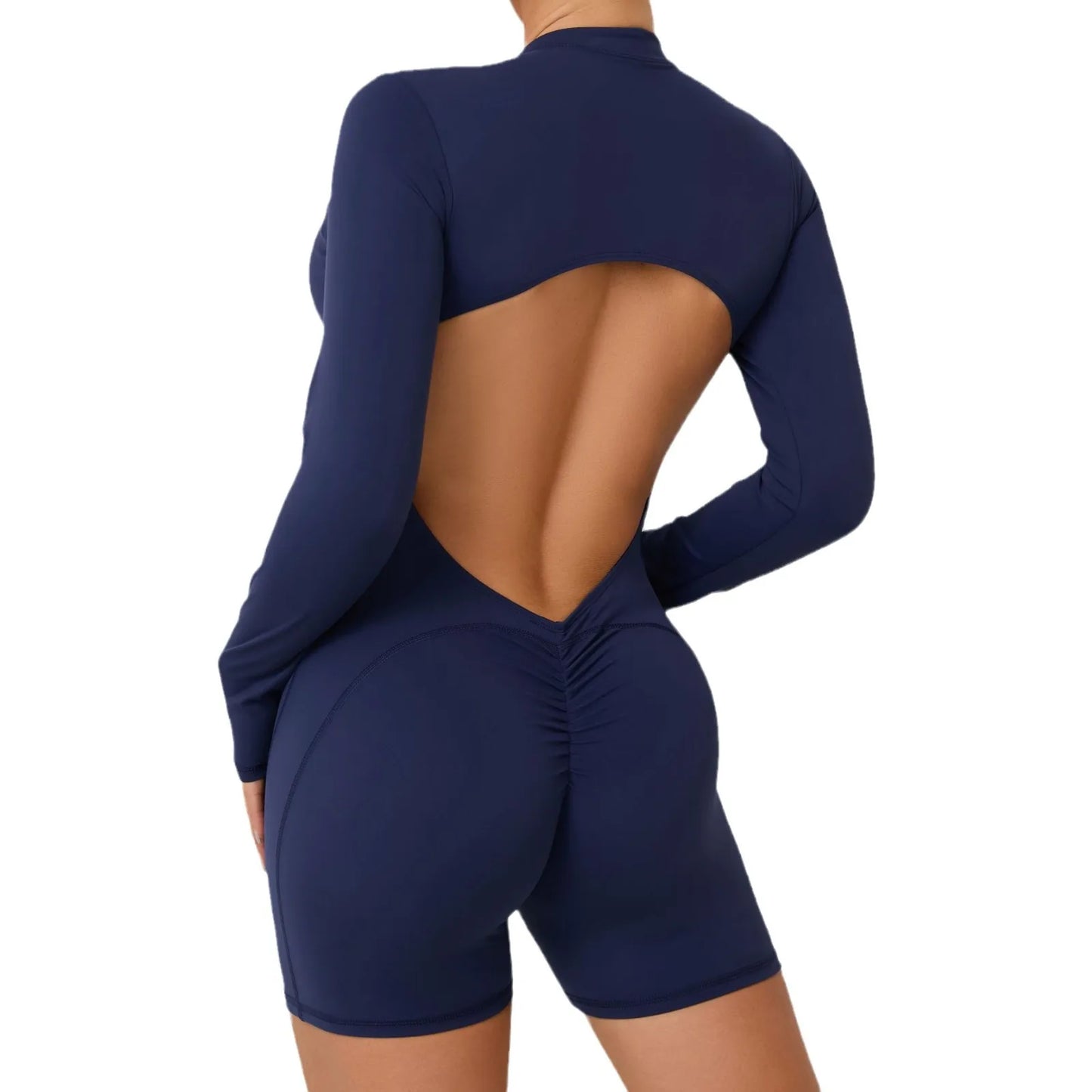 Macacão fitness feminino – costas em V e efeito push up.