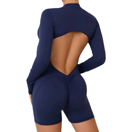 Macacão fitness feminino – costas em V e efeito push up.