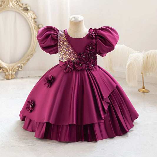 Vestido de festa infantil vermelho para ocasiões especiais, de 1 a 5 anos