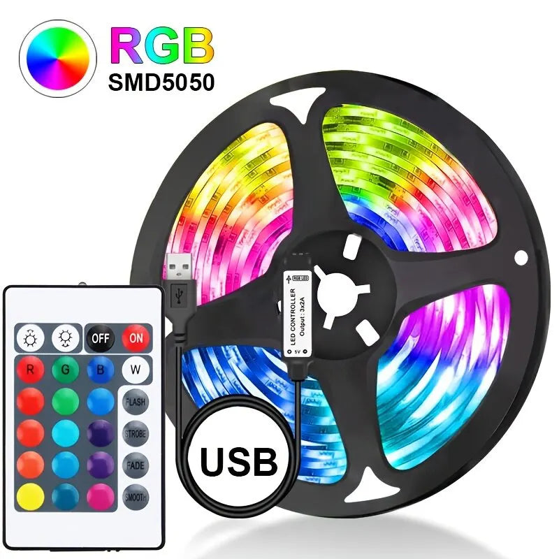 Fita de Luz LED USB 5M RGB com Controle Remoto de 24 Teclas!