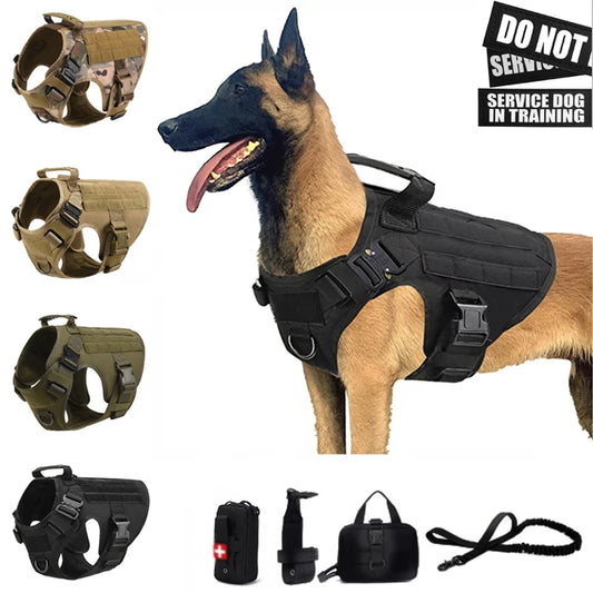 Colete tático com arreio e guia para cães de todas as raças.