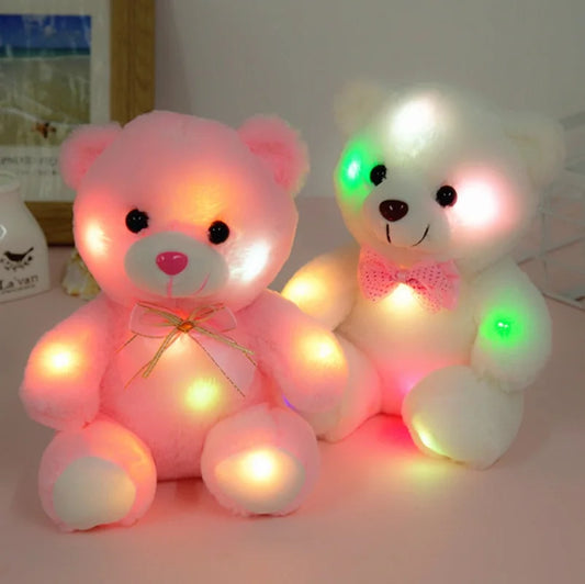 Urso de Pelúcia LED 22cm Rosa Brilhante – Presente de Natal para Crianças!